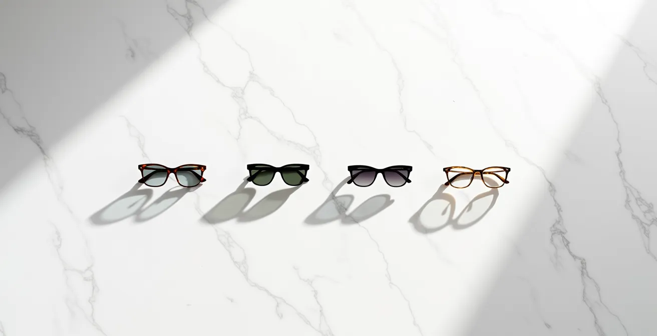 Composition artistique de lunettes Ray-Ban sur fond épuré