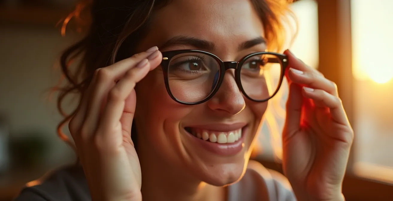 Personne souriante portant des Ray-Ban parfaitement ajustées